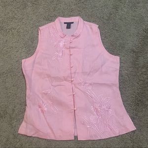 Anne Carson Linen Pink Sleeveless Blouse XL